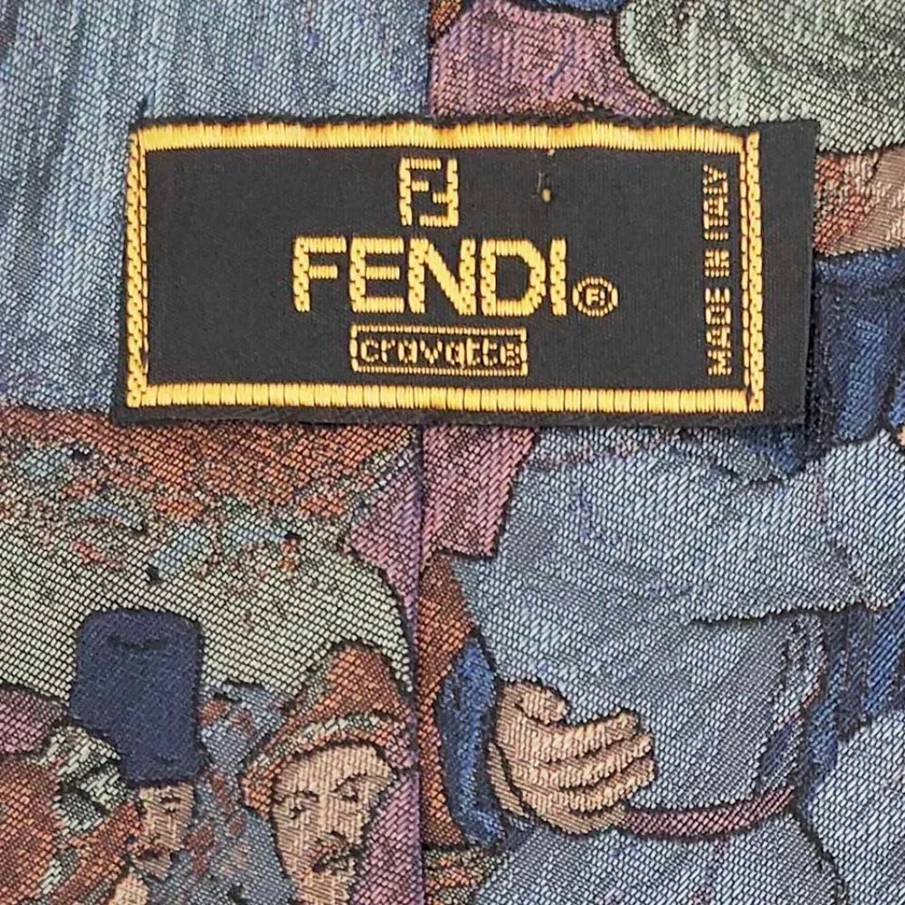 Fendi Mens Vintage Silk Turn of the Century Wearable Art Dancing Woven Neck Tie